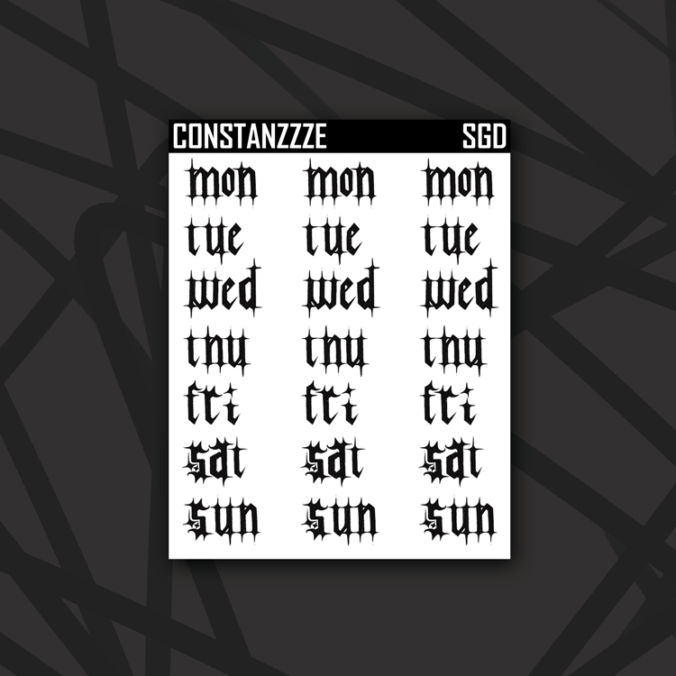 Skull Witch Winter Gothic Days of the Week