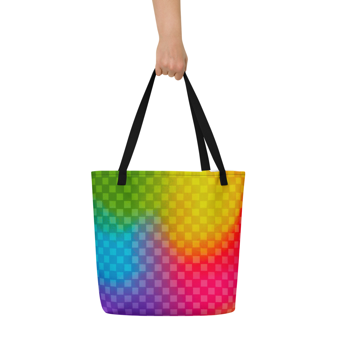 Rainbow Checker Large AF All-Over Print Tote Bag