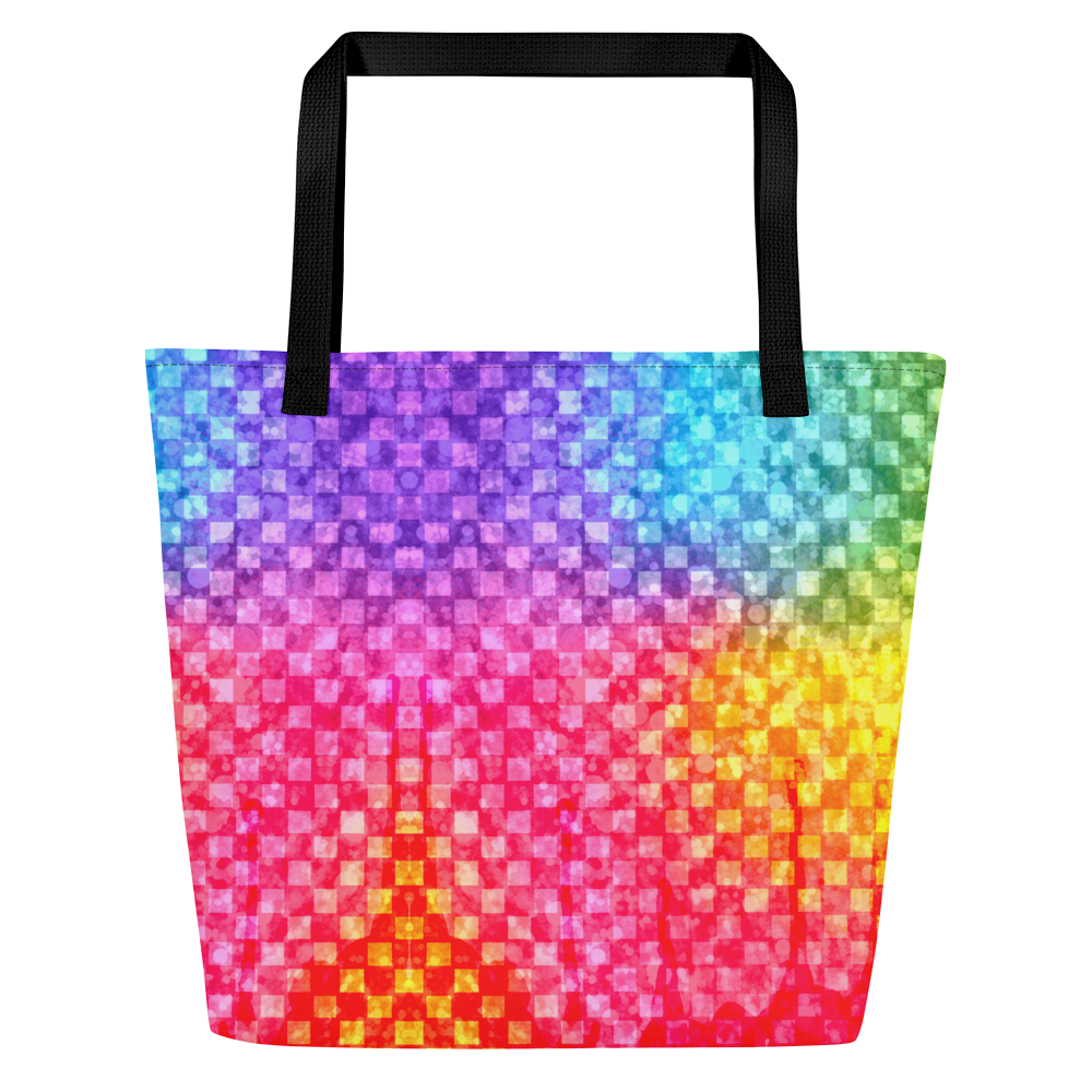 Rainbow Glitter Checker Large AF All-Over Print Tote Bag