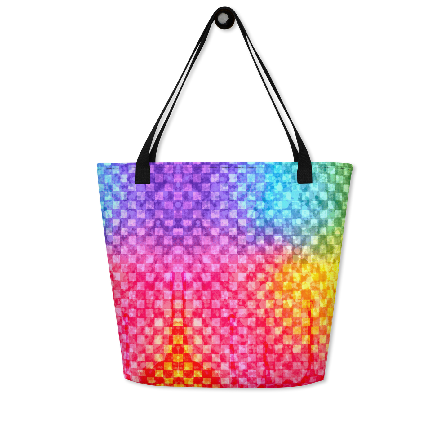 Rainbow Glitter Checker Large AF All-Over Print Tote Bag