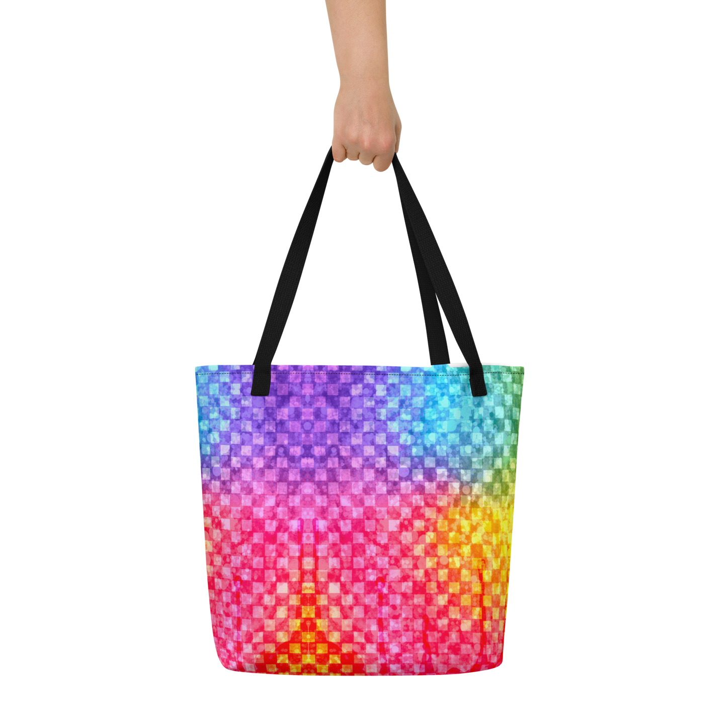 Rainbow Glitter Checker Large AF All-Over Print Tote Bag