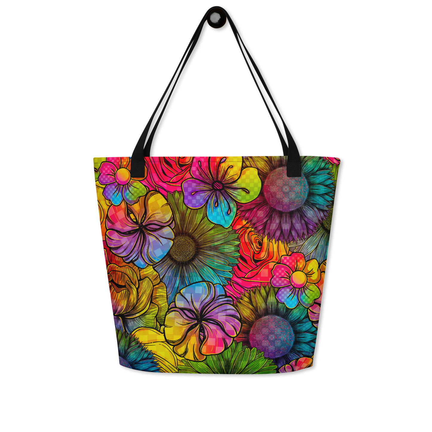 Rainbow Florals Large AF All-Over Print Tote Bag