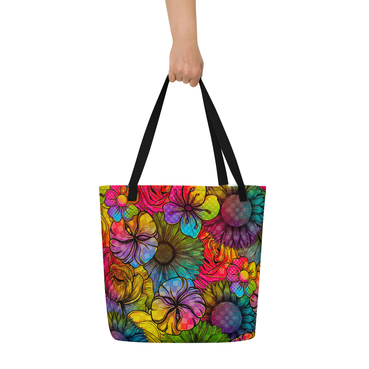 Rainbow Florals Large AF All-Over Print Tote Bag