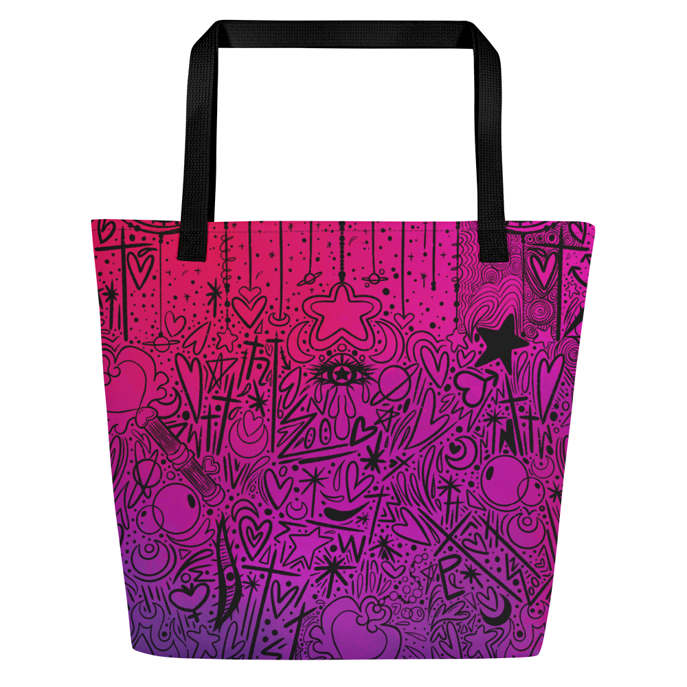 Purple Pink Oracle Doodle Large AF All-Over Printe Tote Bag