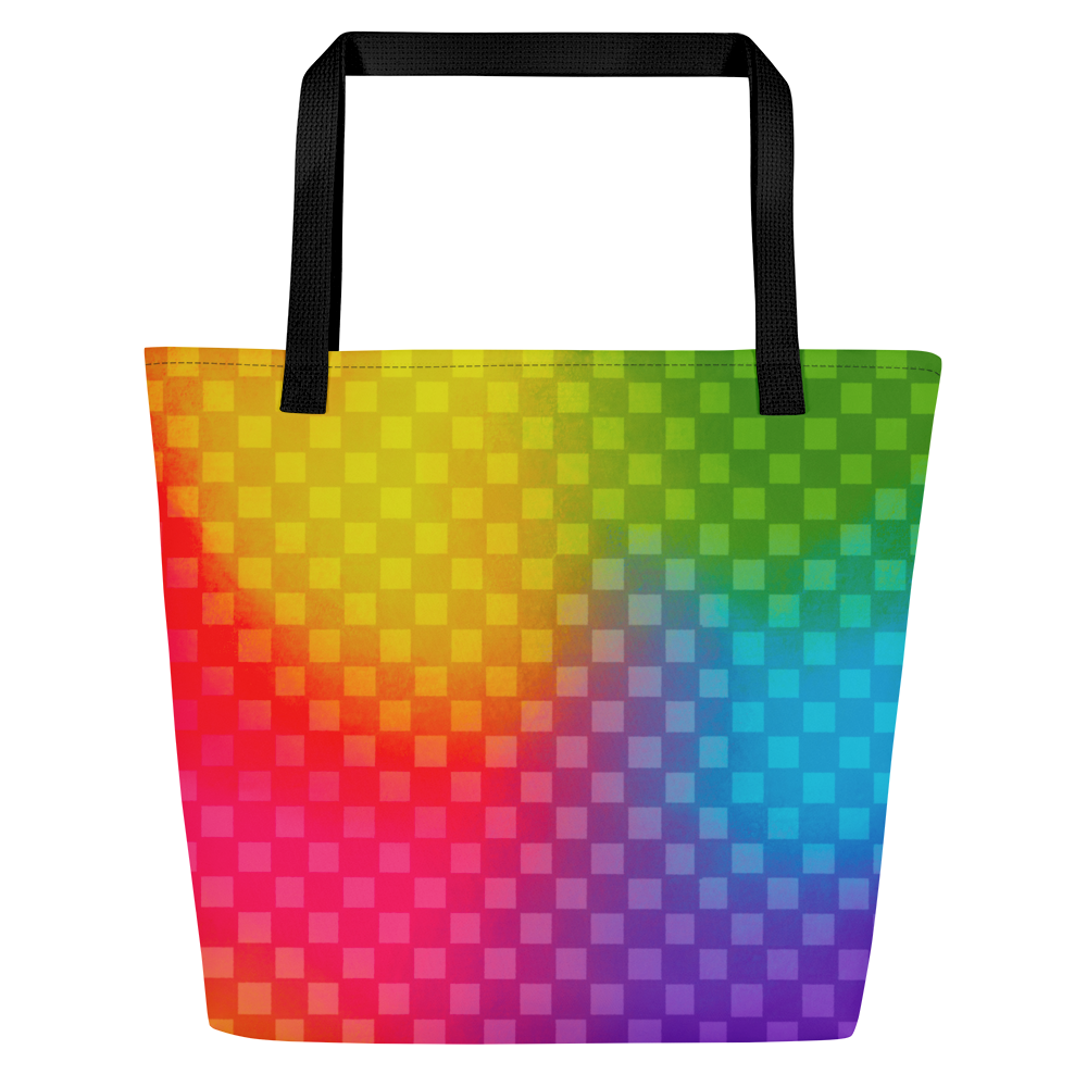 Rainbow Checker Large AF All-Over Print Tote Bag