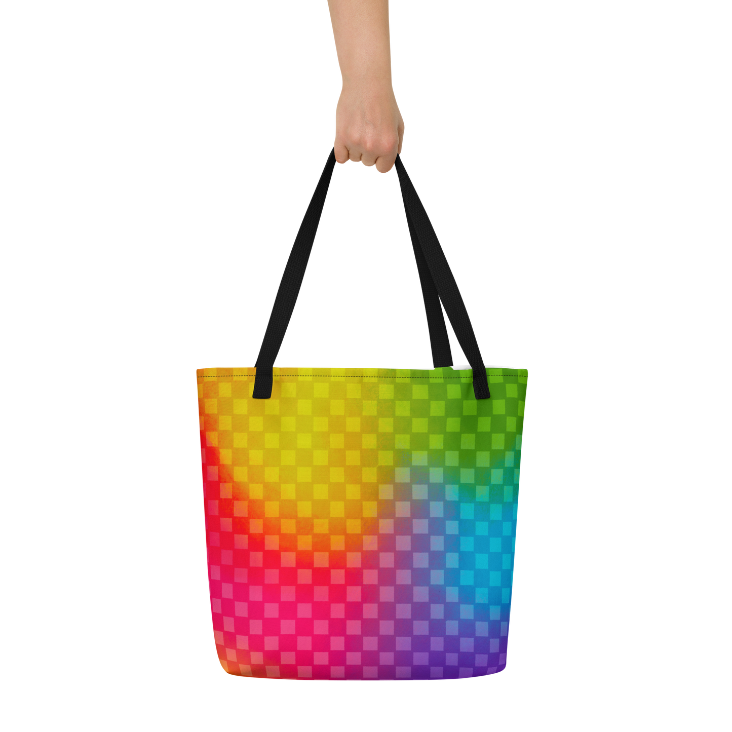Rainbow Checker Large AF All-Over Print Tote Bag