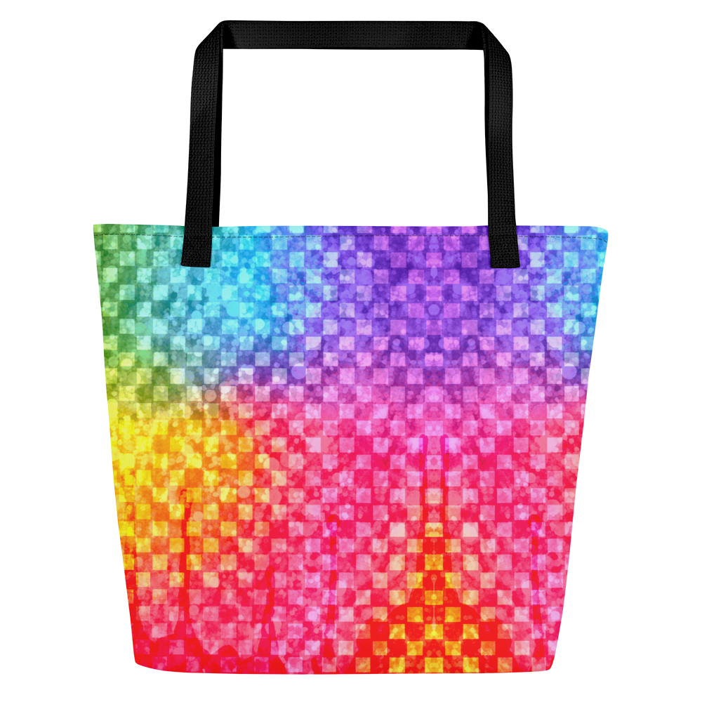 Rainbow Glitter Checker Large AF All-Over Print Tote Bag
