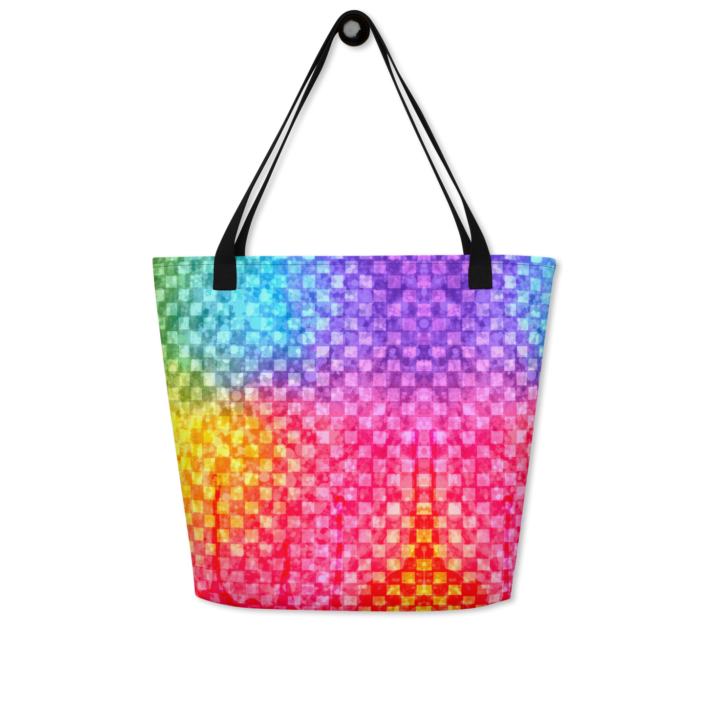 Rainbow Glitter Checker Large AF All-Over Print Tote Bag