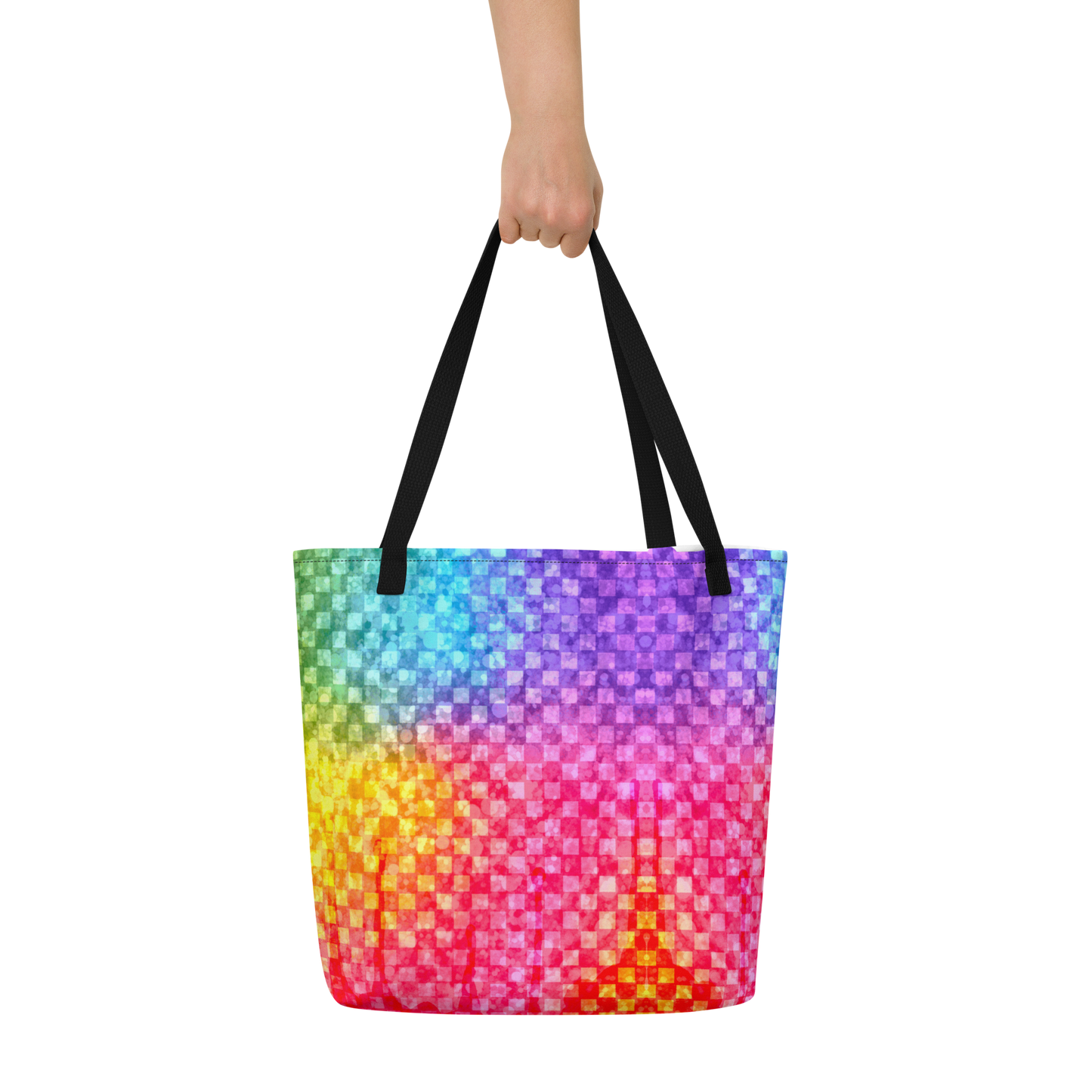 Rainbow Glitter Checker Large AF All-Over Print Tote Bag