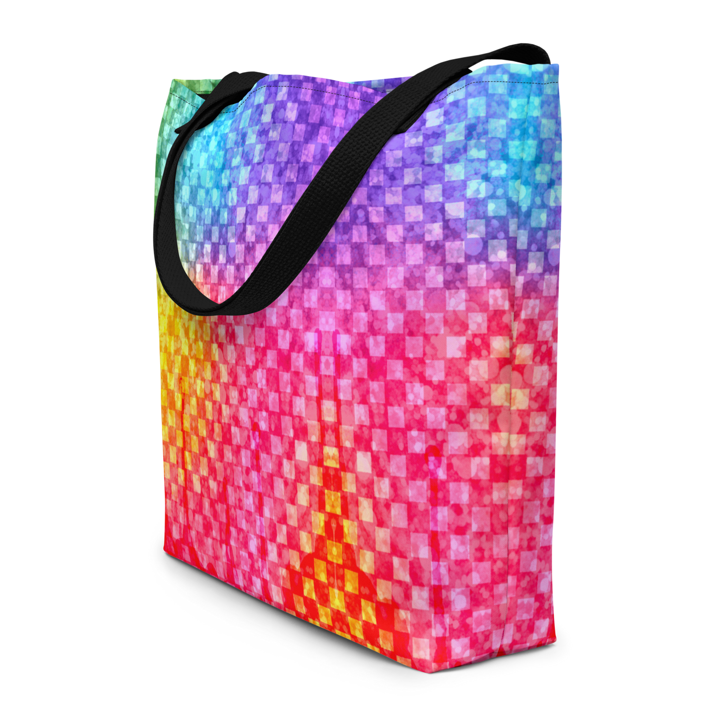Rainbow Glitter Checker Large AF All-Over Print Tote Bag