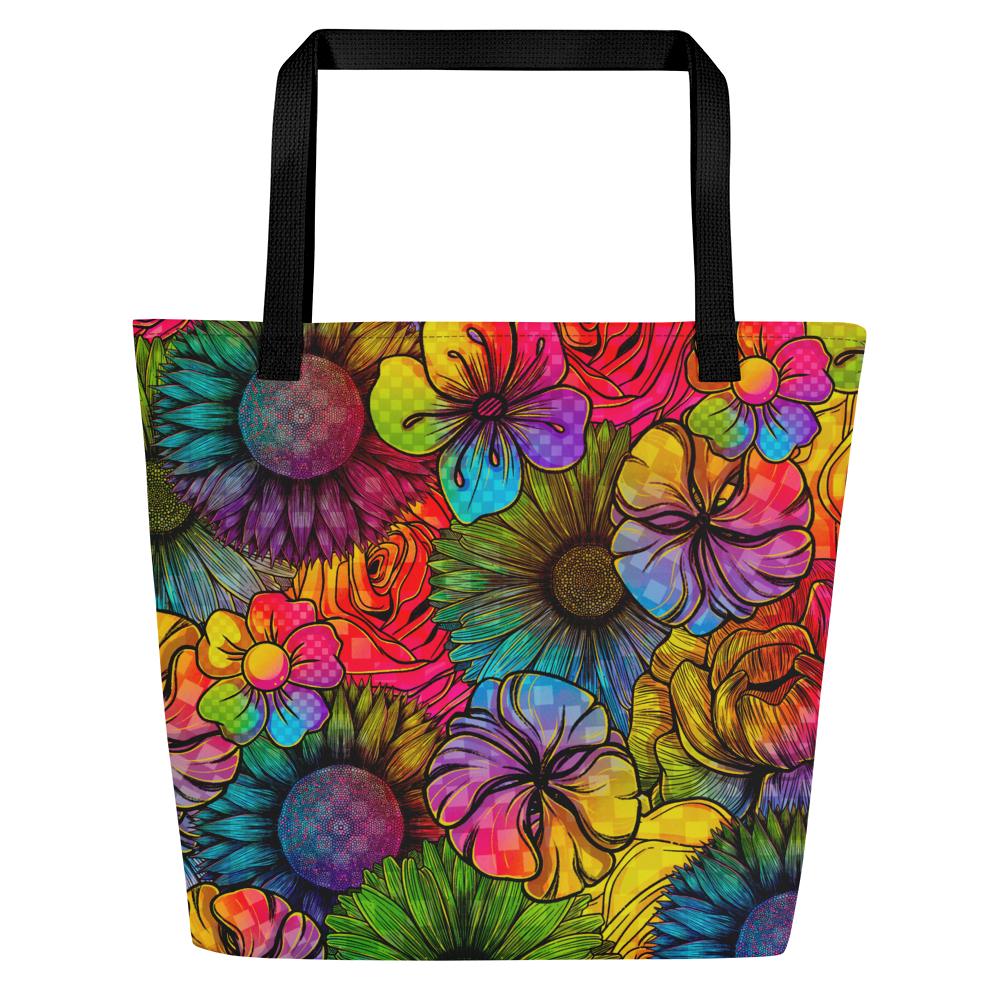 Rainbow Florals Large AF All-Over Print Tote Bag