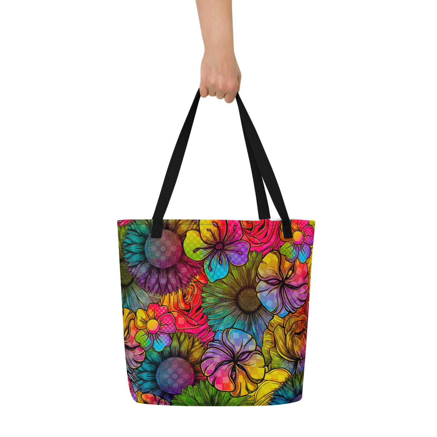 Rainbow Florals Large AF All-Over Print Tote Bag
