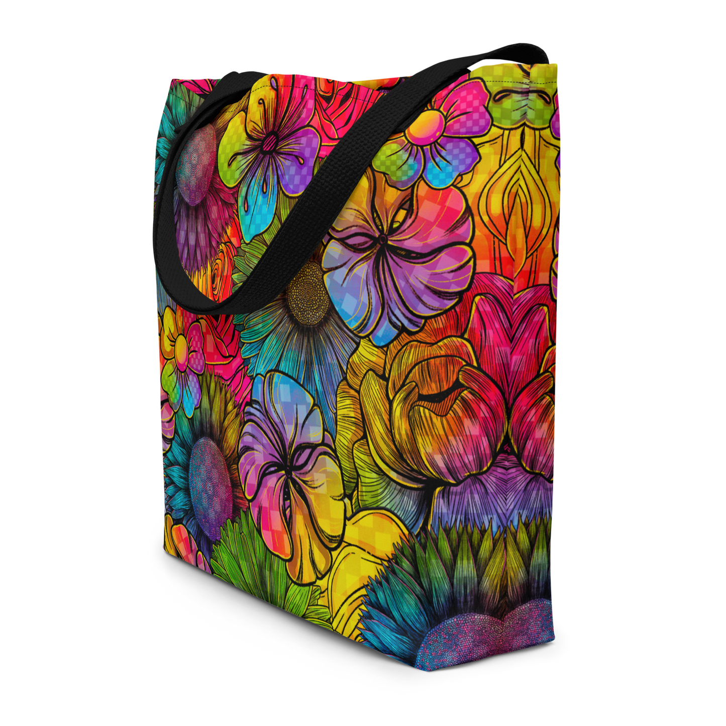 Rainbow Florals Large AF All-Over Print Tote Bag