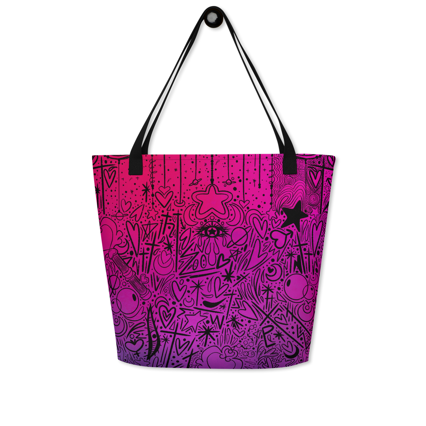 Purple Pink Oracle Doodle Large AF All-Over Printe Tote Bag