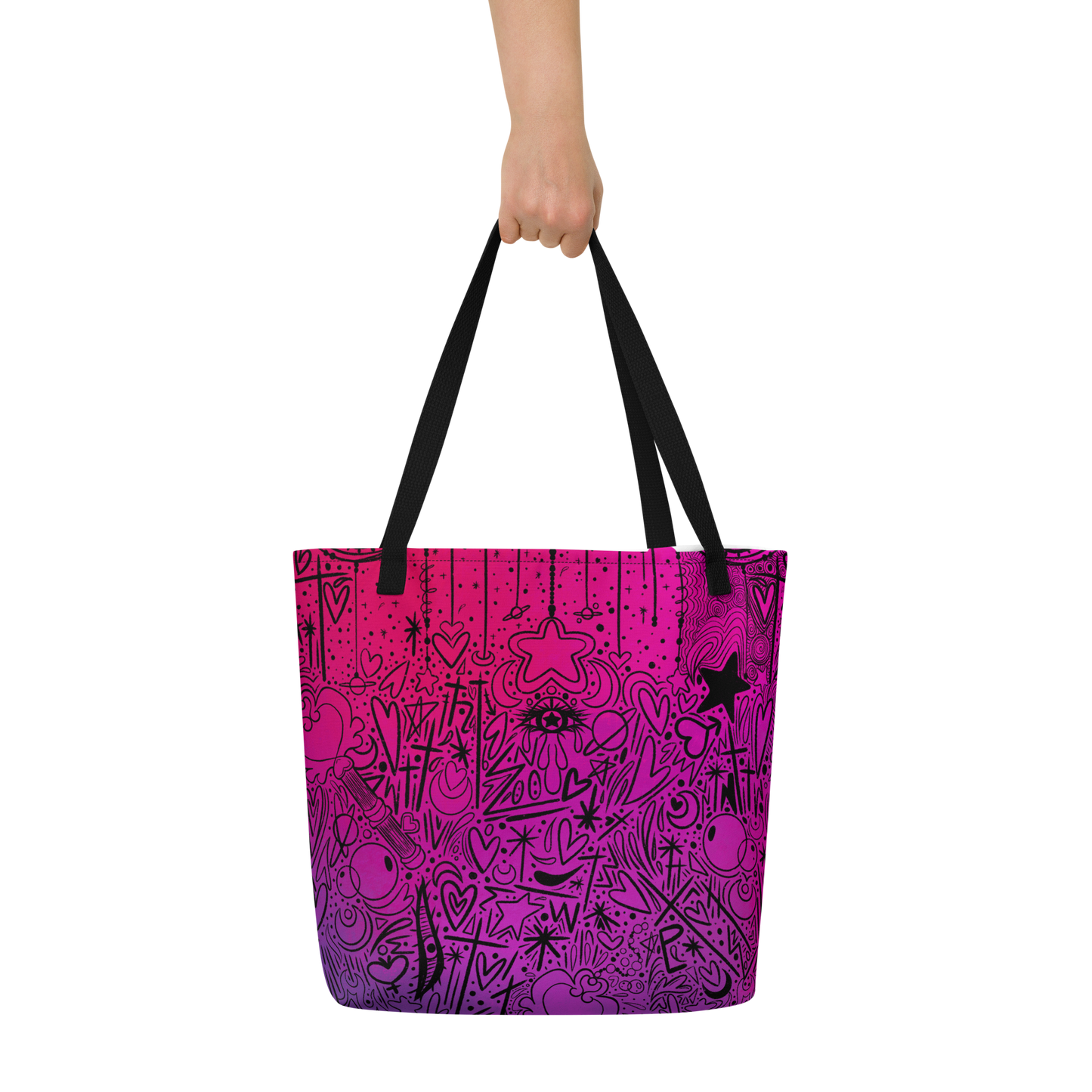 Purple Pink Oracle Doodle Large AF All-Over Printe Tote Bag