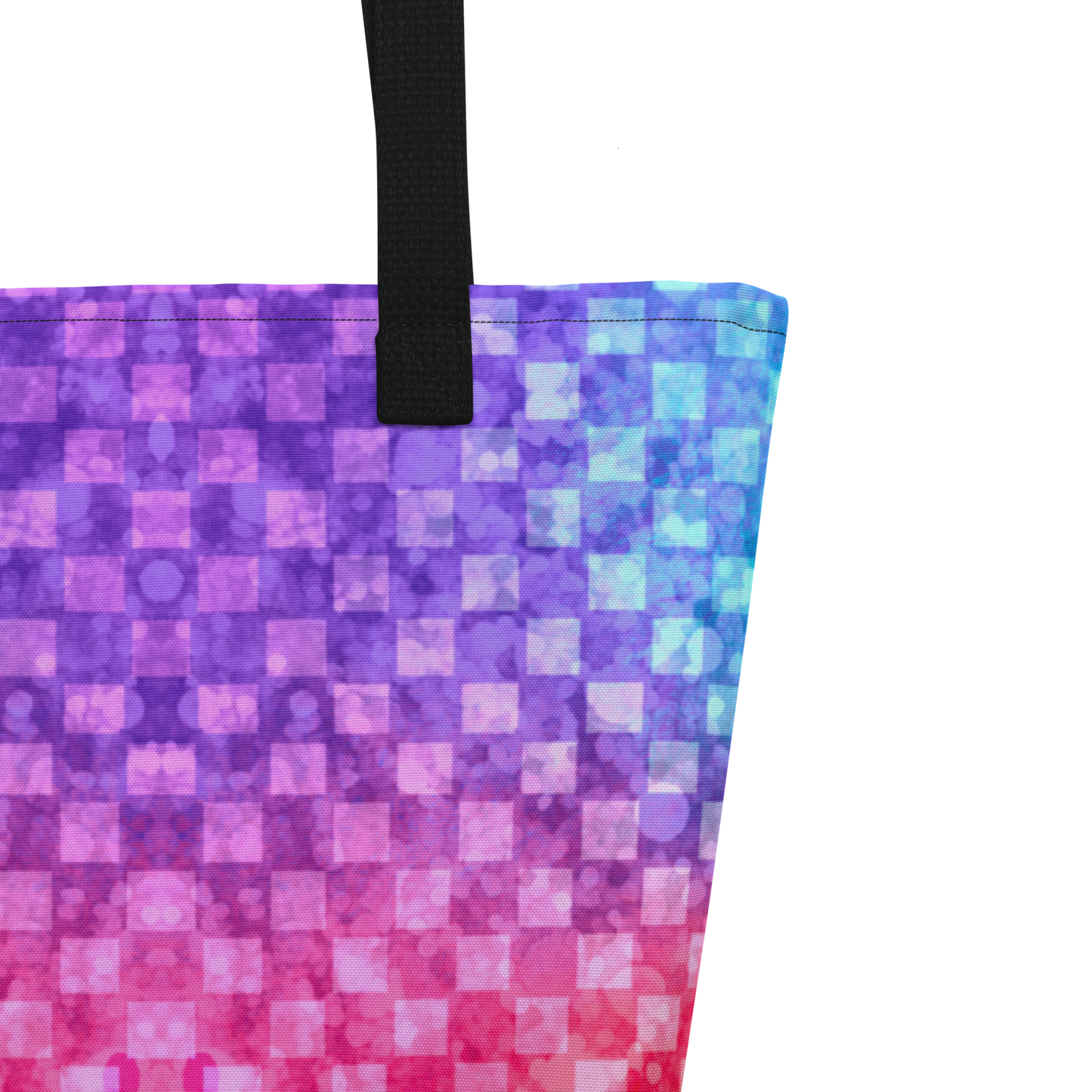 Rainbow Glitter Checker Large AF All-Over Print Tote Bag