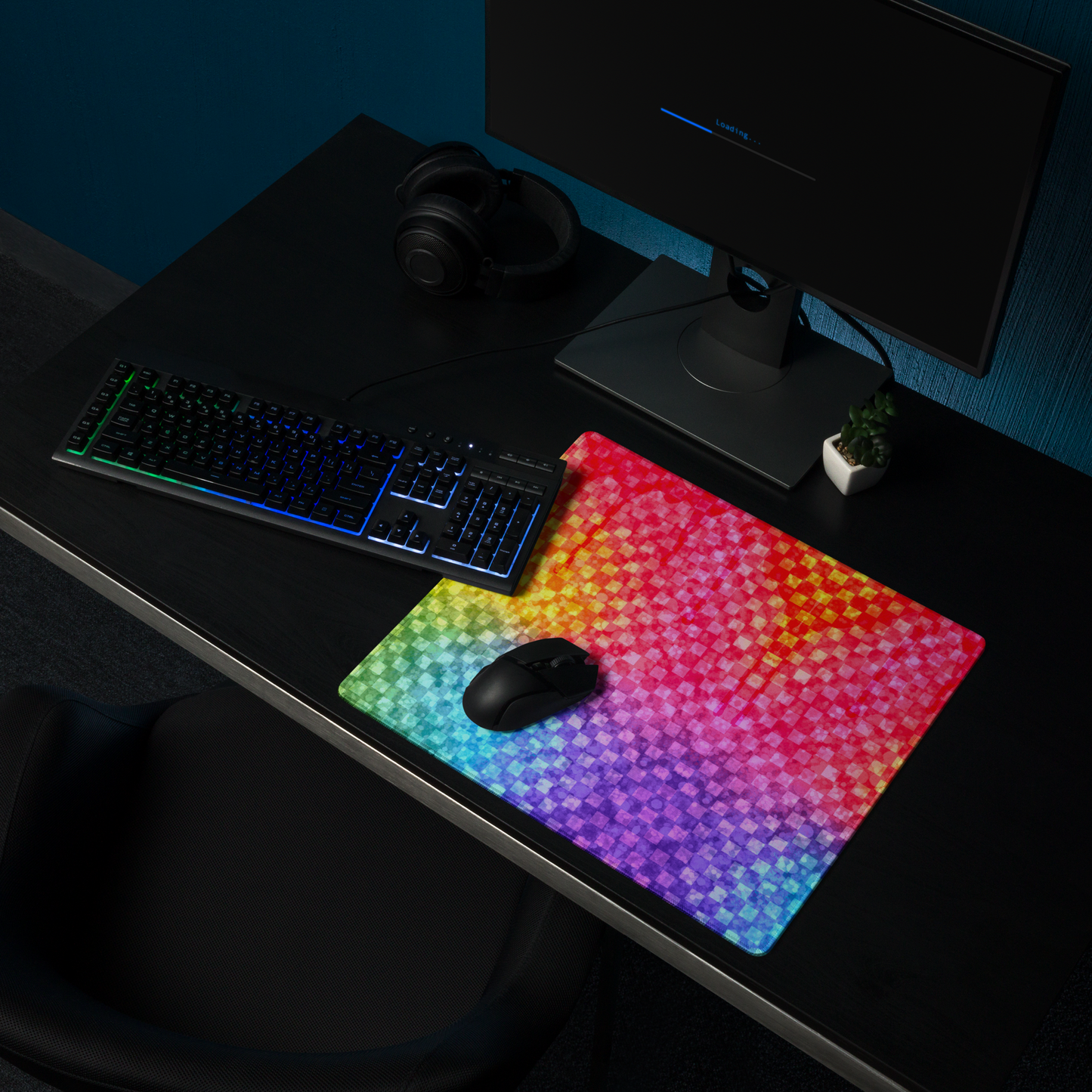 Rainbow Glitter Checker Desk Mat