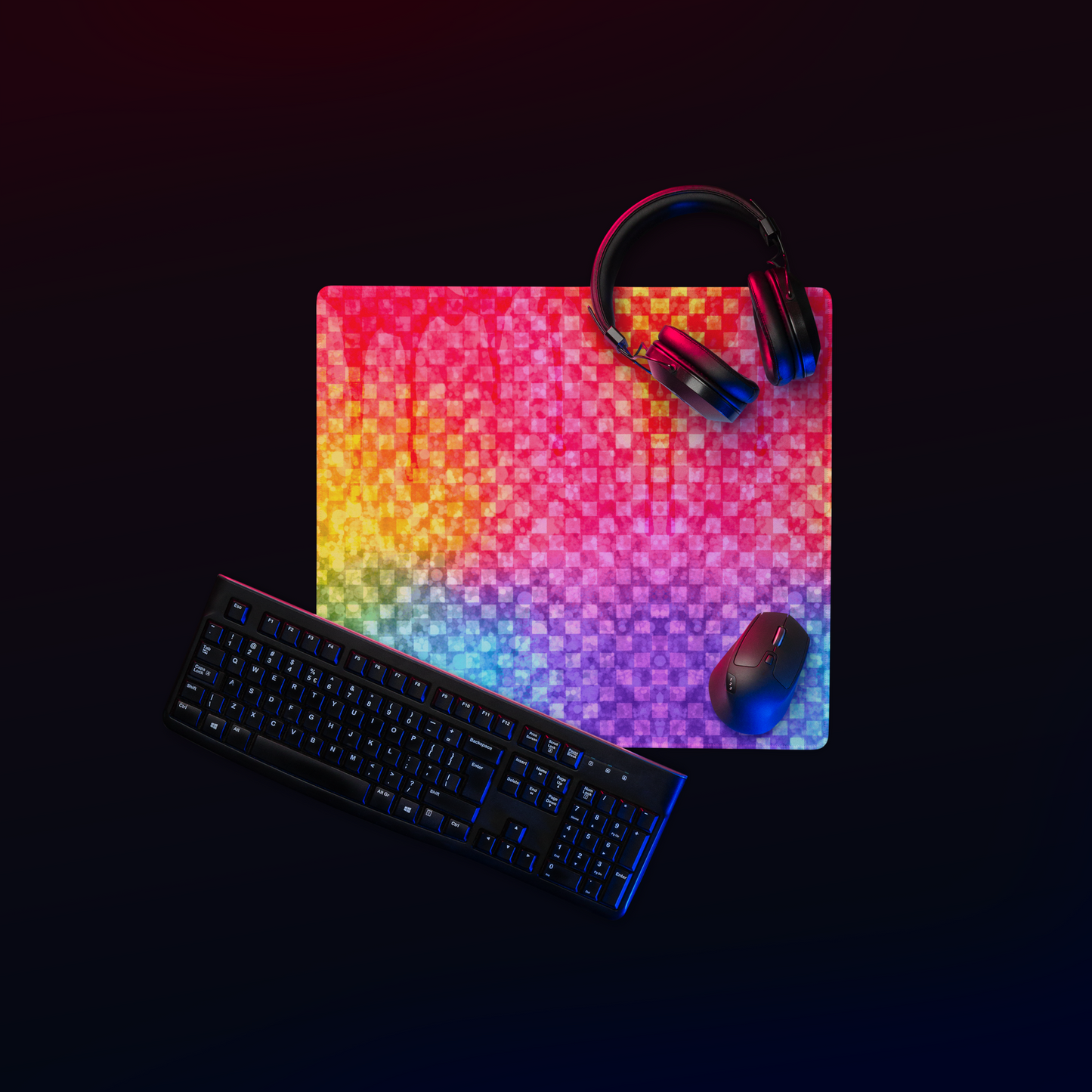 Rainbow Glitter Checker Desk Mat