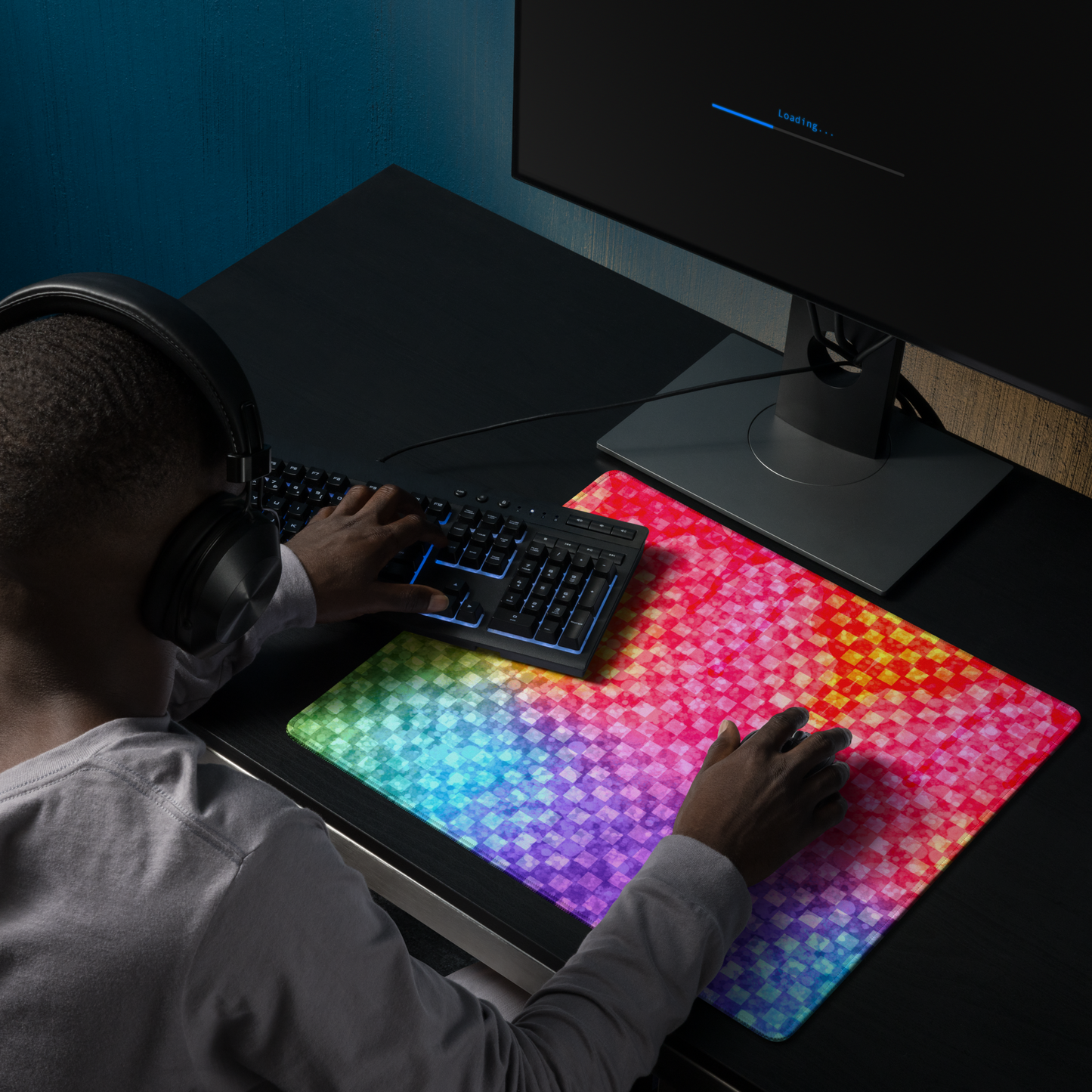 Rainbow Glitter Checker Desk Mat