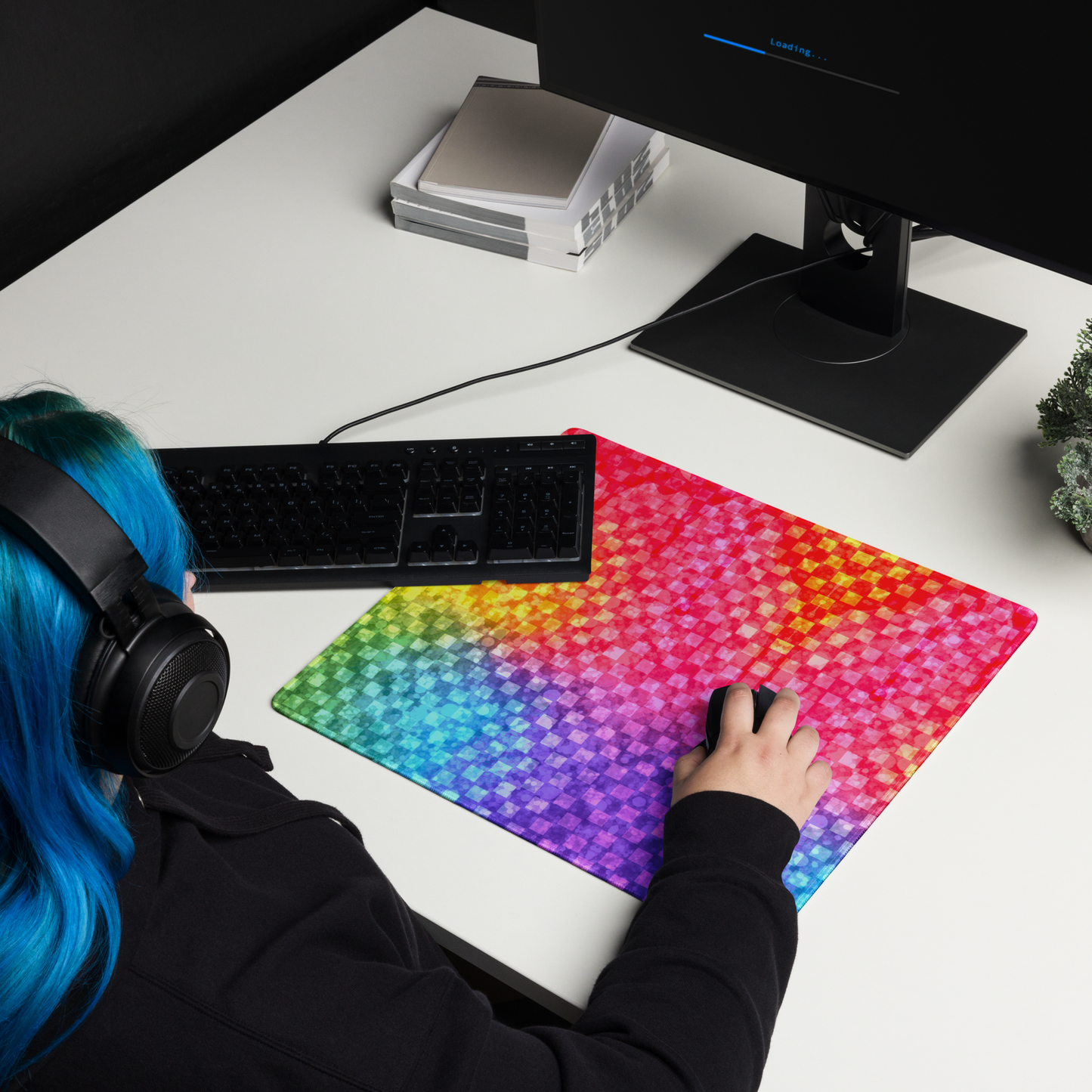 Rainbow Glitter Checker Desk Mat