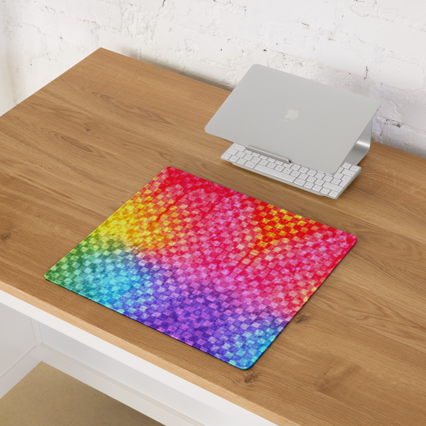 Rainbow Glitter Checker Desk Mat