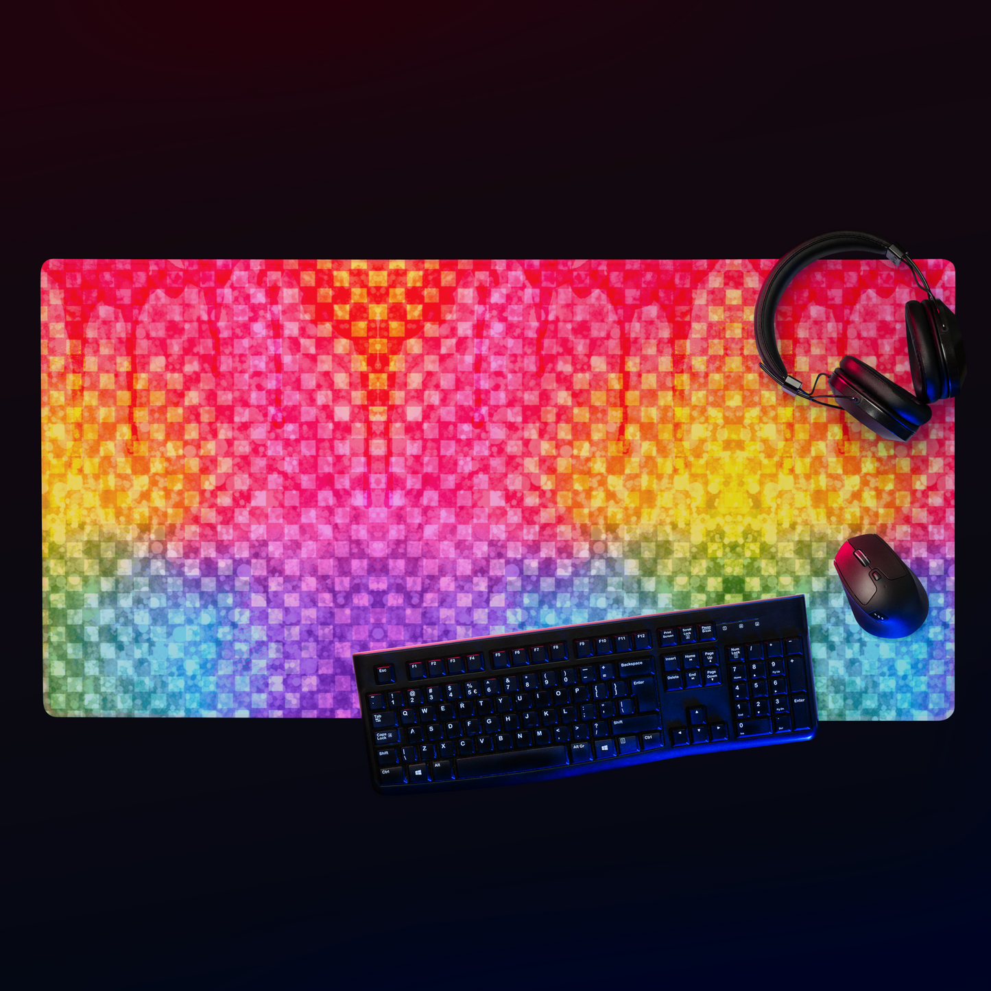 Rainbow Glitter Checker Desk Mat