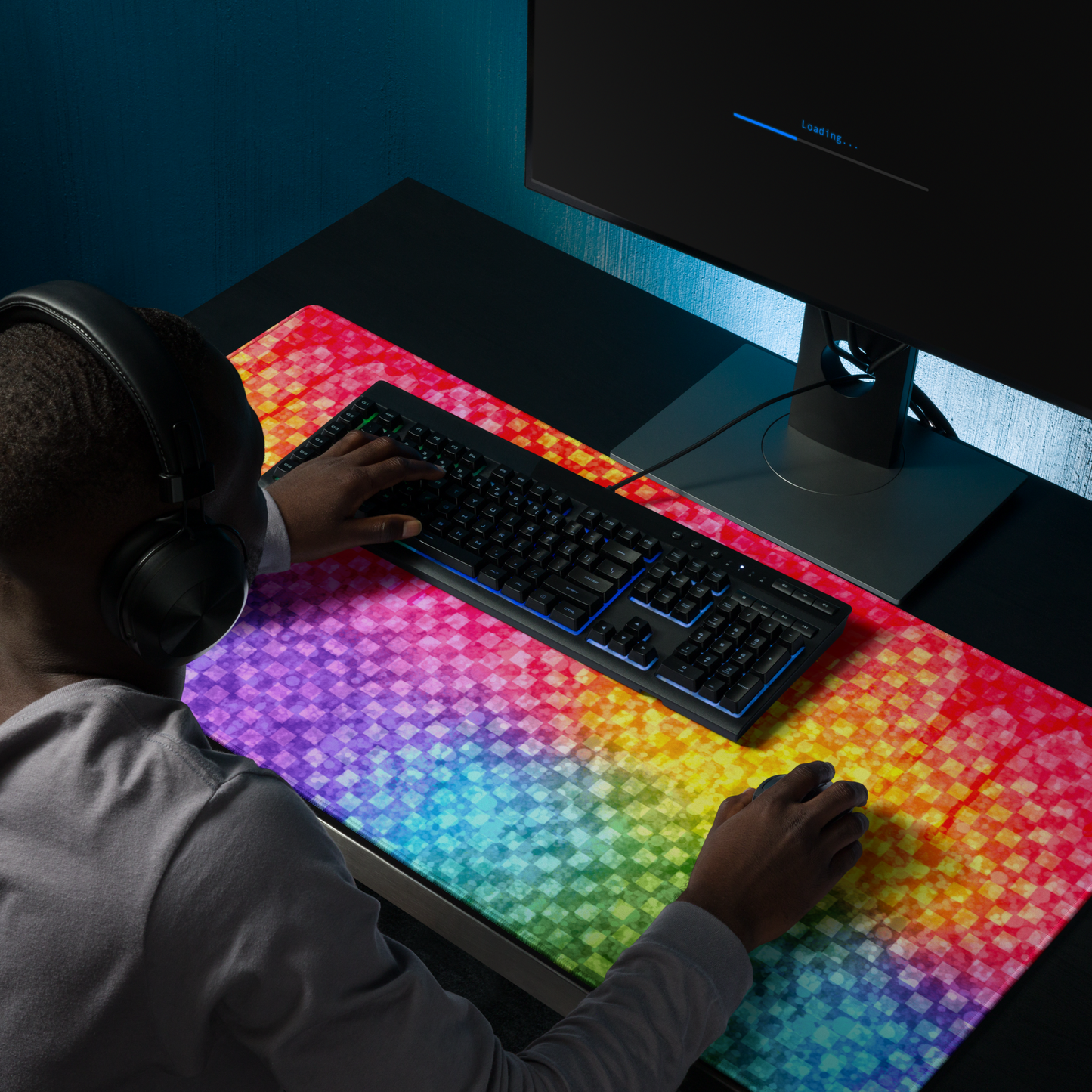 Rainbow Glitter Checker Desk Mat