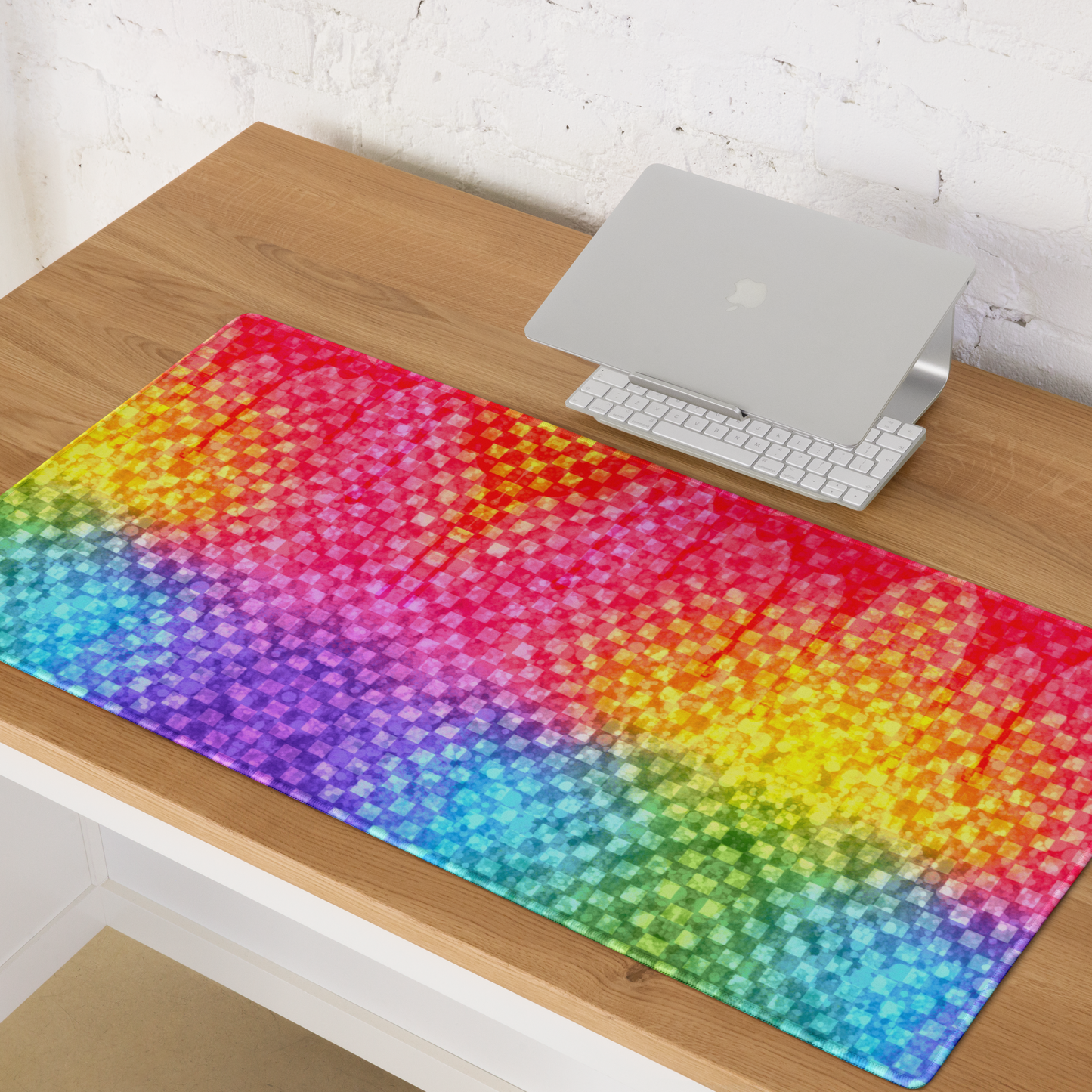 Rainbow Glitter Checker Desk Mat