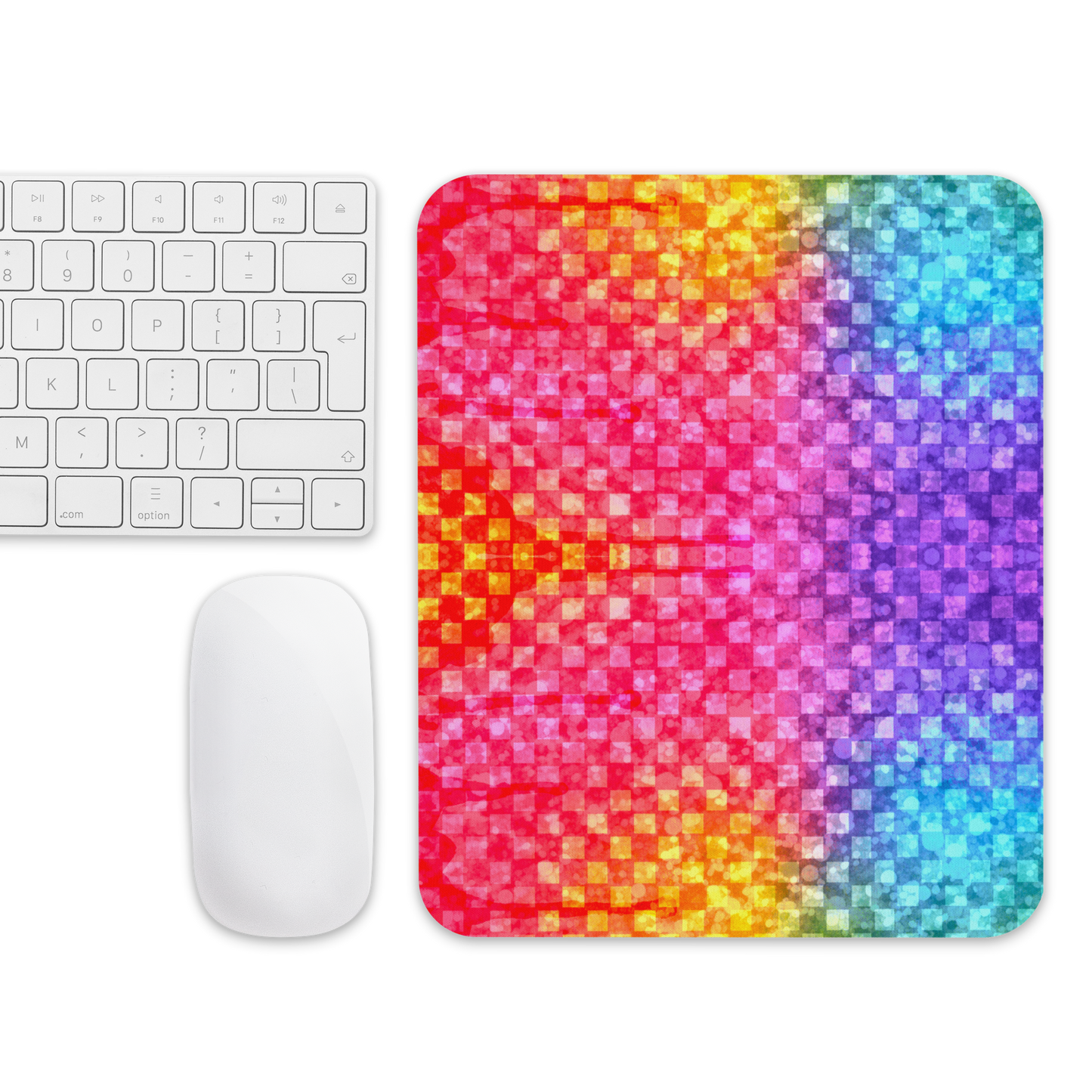 Rainbow Glitter Checker Mouse Pad