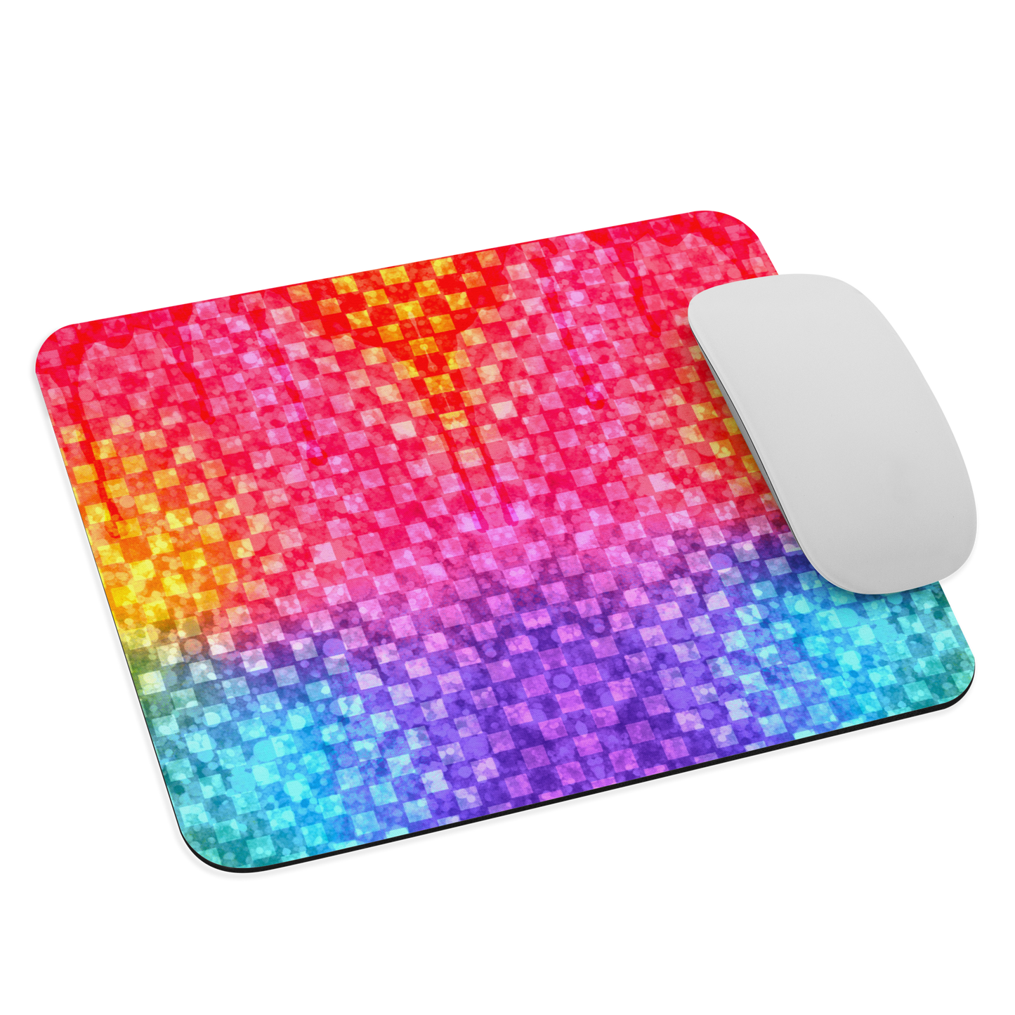 Rainbow Glitter Checker Mouse Pad