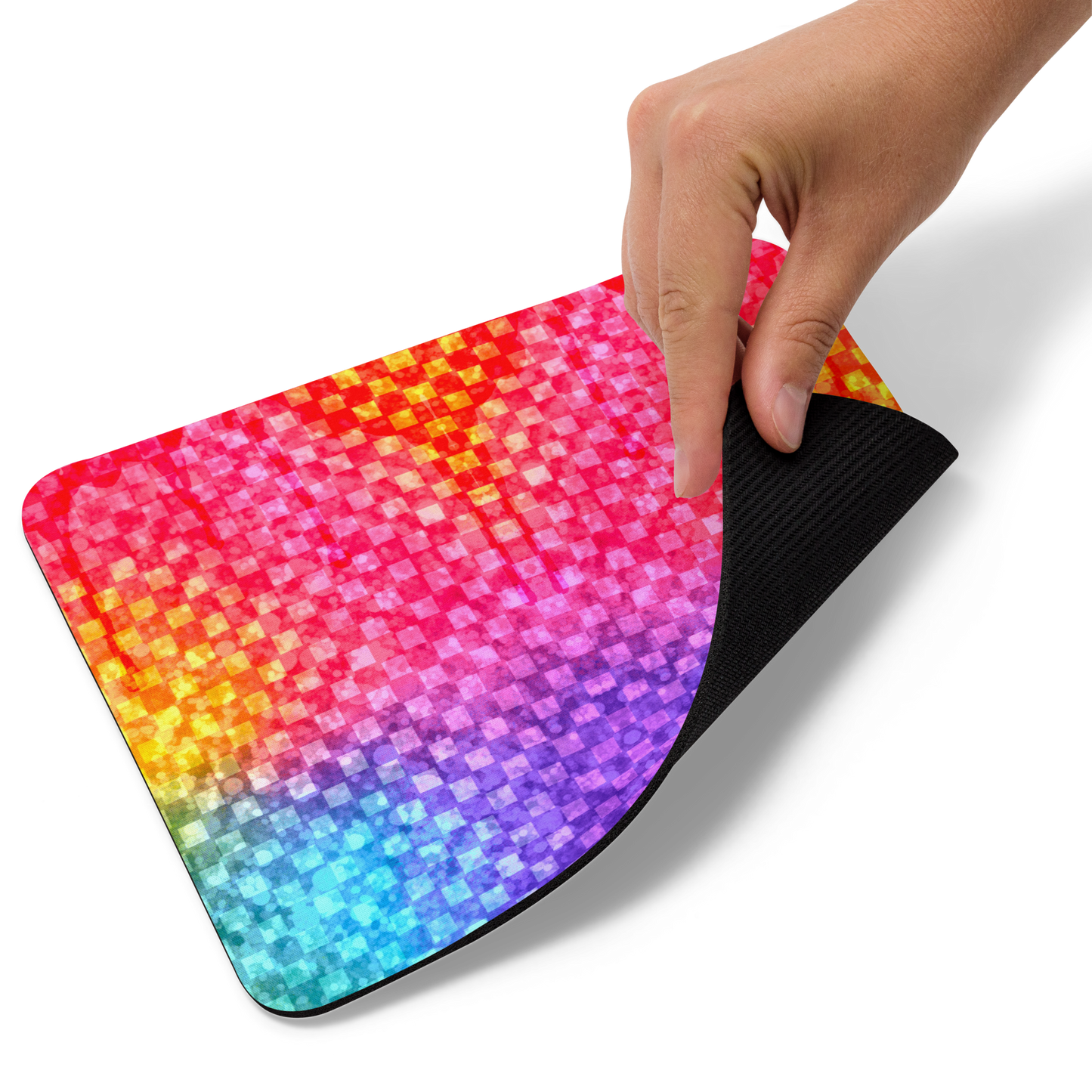 Rainbow Glitter Checker Mouse Pad