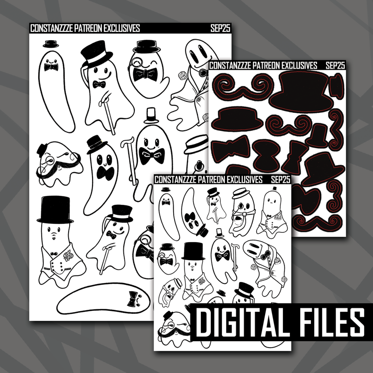 Digital Black and White Dapper Boo Base Sheet Bundle