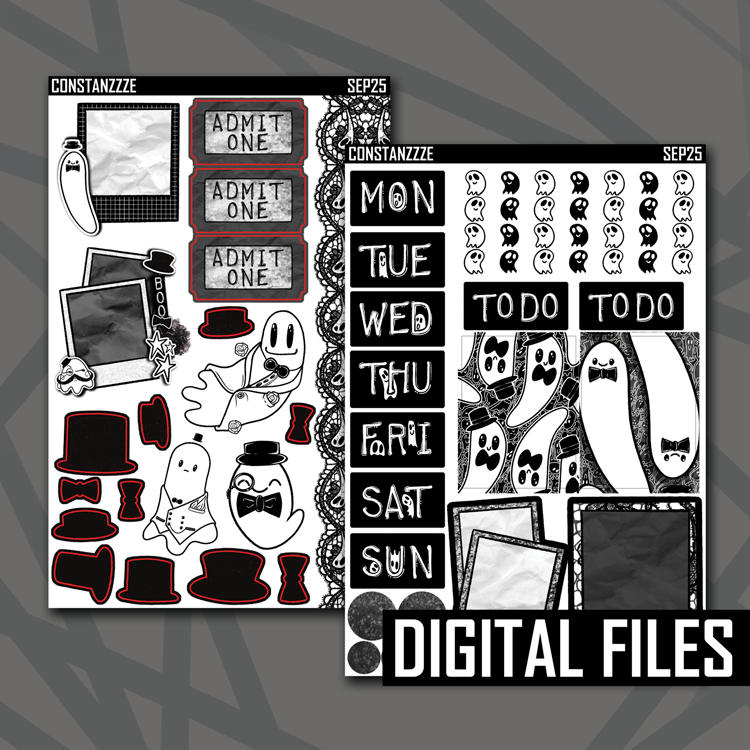 Digital Black and White Dapper Boos Journaling Kit