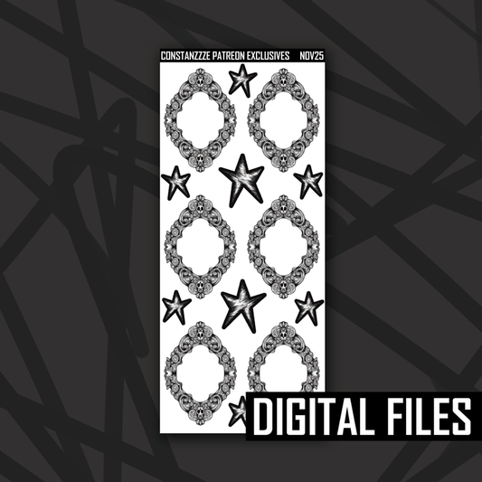 Digital Skull Witch Winter Frame Box Sticker Sheet