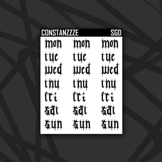 Skull Witch Winter Gothic Days of the Week