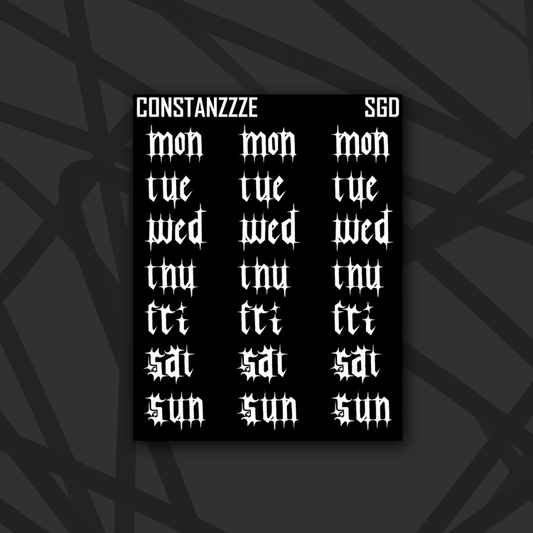 Skull Witch Winter White Gothic Days of the Week