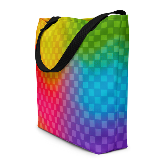 Rainbow Checker Large AF All-Over Print Tote Bag