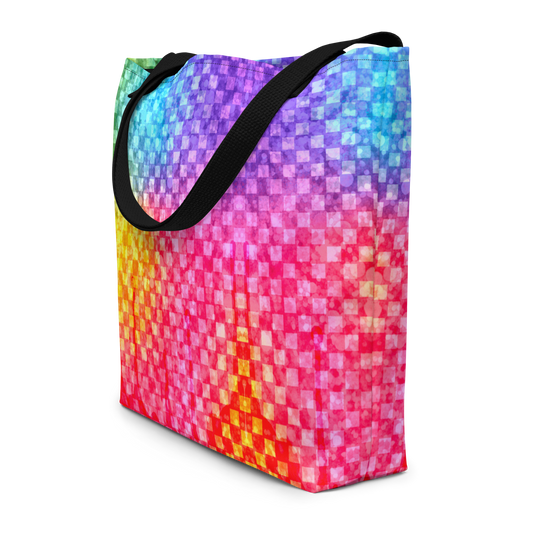 Rainbow Glitter Checker Large AF All-Over Print Tote Bag