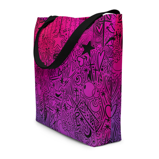 Purple Pink Oracle Doodle Large AF All-Over Printe Tote Bag