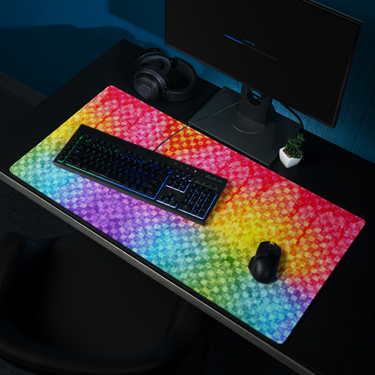 Rainbow Glitter Checker Desk Mat